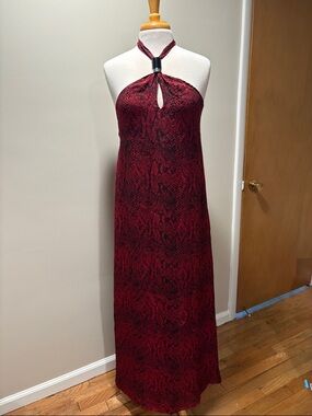 MICHAEL Michael Kors Red Snake-Print Halter Maxi Dress